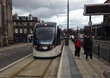 A tram was held at York Place due to an injured passenger. Picture: Paris Gourtsoyannis