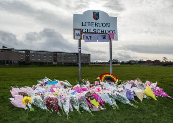 Tributes at Liberton High to remember Keane Wallis-Bennett. Picture: ian Georgeson