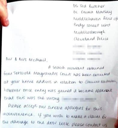 The note left by police. Picture: Ian Georgeson