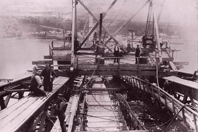 Workers riveting the Queensferry cantilever in June 1888.
