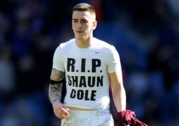 Hearts Jamie Walker, who revealed a tribute to Shaun Cole after the match against Rangers at Ibrox. Pic: Jane Barlow