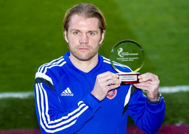 Hearts head coach Robbie Neilson receives the Championship manager of the month award for March. Picture: SNS