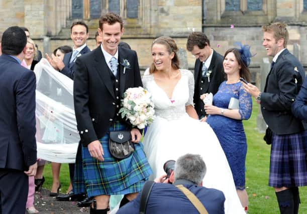 Andy Murray and his new wife Kim leave Dunblane Cathedral. Picture: Lisa Ferguson