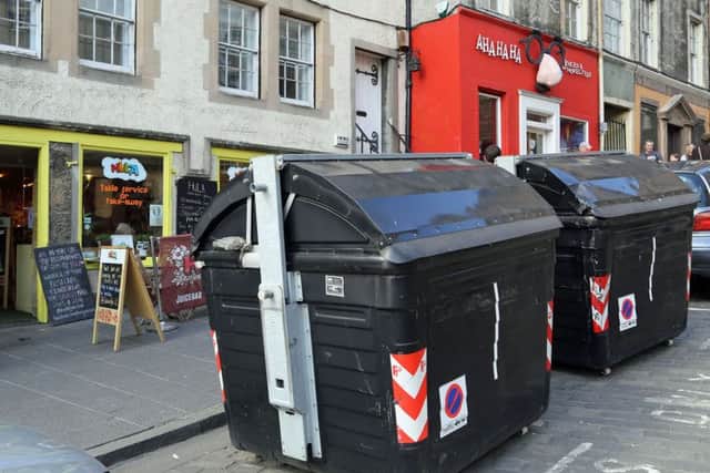 The bins outside the Hula Juice Bar. Picture: Gordon Fraser