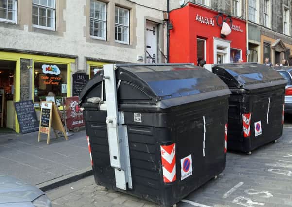 The bins outside the Hula Juice Bar. Picture: Gordon Fraser