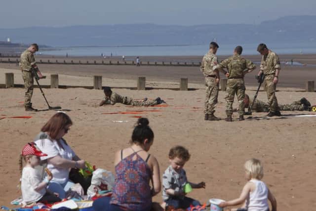 The bomb disposal training takes place on Portobello beach. Picture: Toby Williams
