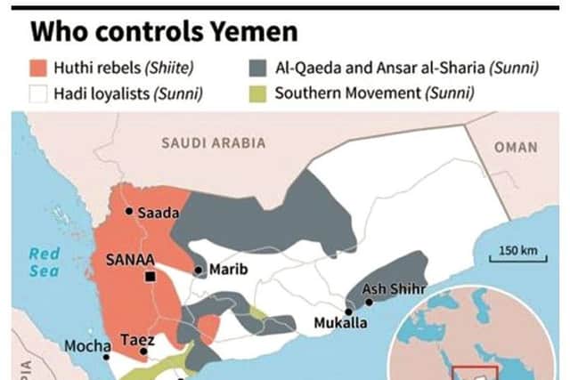 A graphic detailing rebel-held areas in Yemen. Picture: Contributed