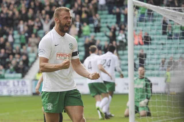 Hibs go into the final round of fixtures in second place following their 4-1 win over Alloa. Picture: Greg Macvean