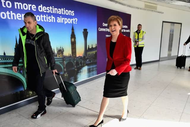 Nicola Sturgeon at Edinburgh Airport today. Pic: Getty