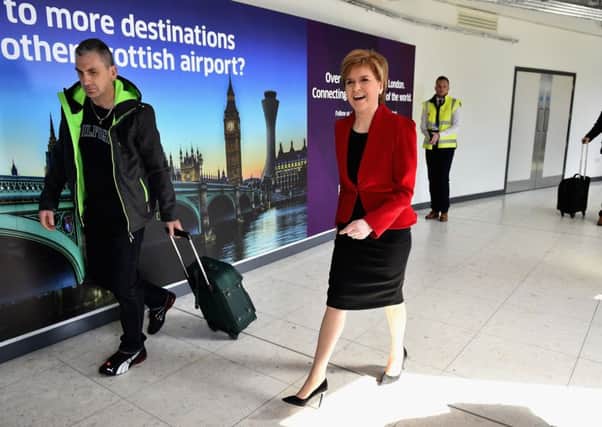 Nicola Sturgeon at Edinburgh Airport today. Pic: Getty