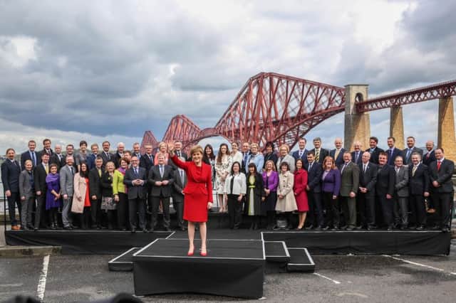 Nicola Sturgeon with all 56 SNP MPs. Picture: Alistair Pryde