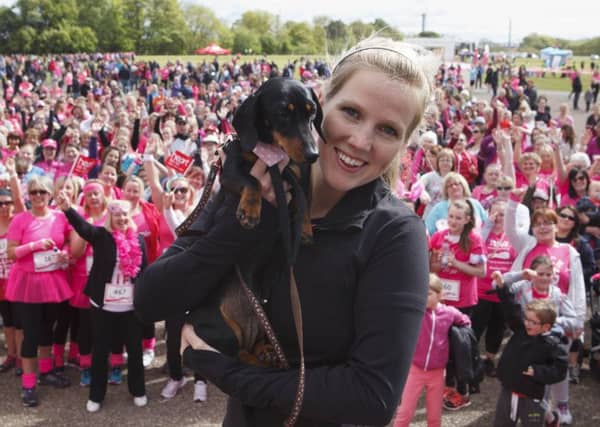 Heather Williams gave an emotional speech to the participants in the Race For Life at Hopetoun House. Picture: Toby Williams