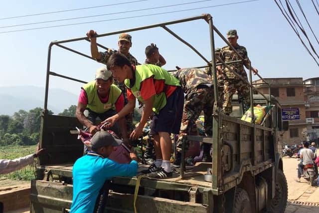 A Mercy Corps truck delivers supplies in Nepal. Picture: comp