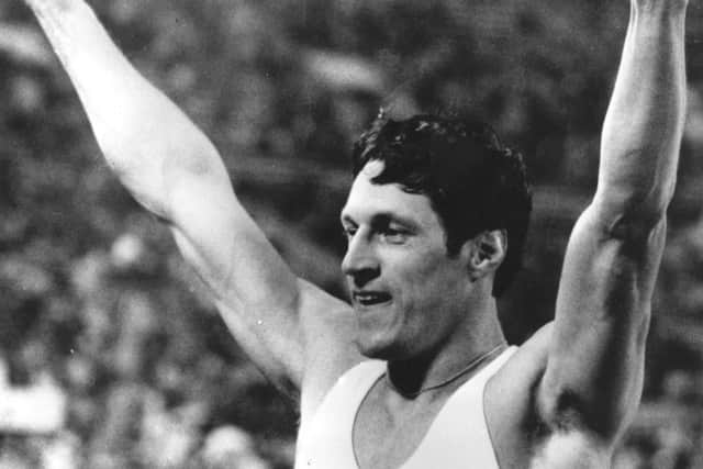 Allan Wells celebrating his victory in the 100 metres final at the Moscow 1980 Olympics. Picture: Getty