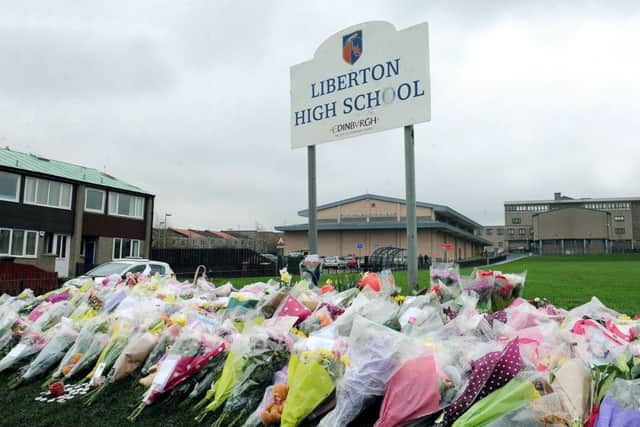 Tributes were left at Liberton High School after the incidnet. Pic: Lisa Ferguson