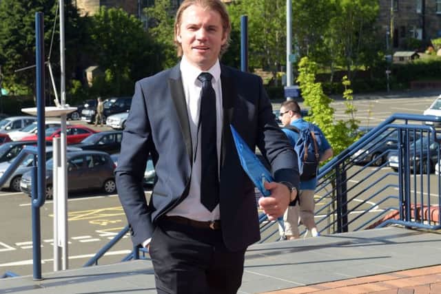 Robbie Neilson arrives at Hampden for his hearing this morning. Pic: SNS