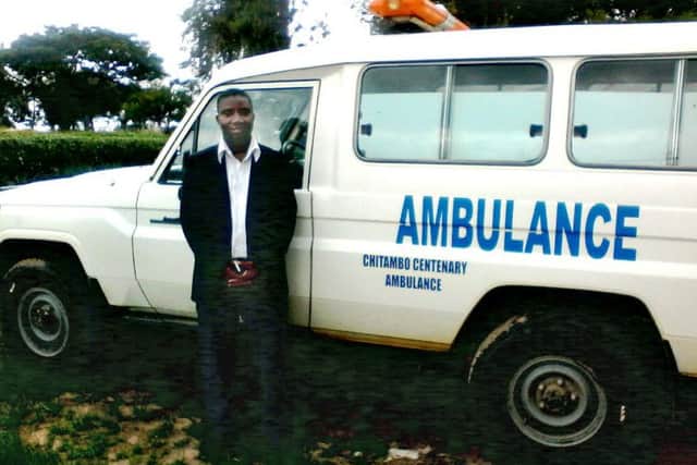 Levi Chifwaila with the Chitambo ambulance