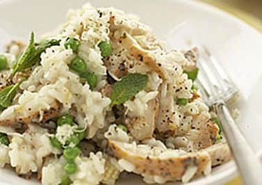 Lemon chicken and pea risotto