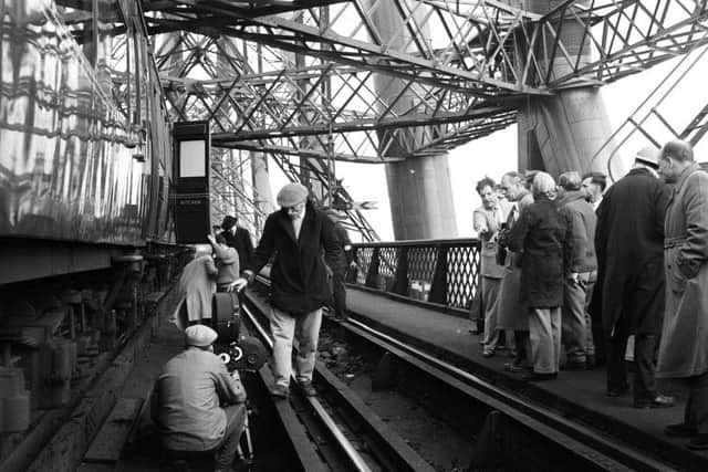Filming the Forth Bridge scenes for the 1959 version of the film The Thirty-Nine Steps (aka The 39 Steps). Picture: TSPL