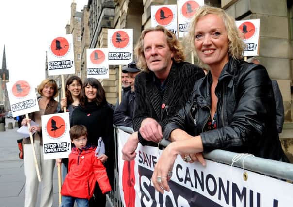 Ross McEwan and Jan Anderson join other campaigners opposing the demolition plan at Canonmills Bridge. Picture: Lisa Ferguson