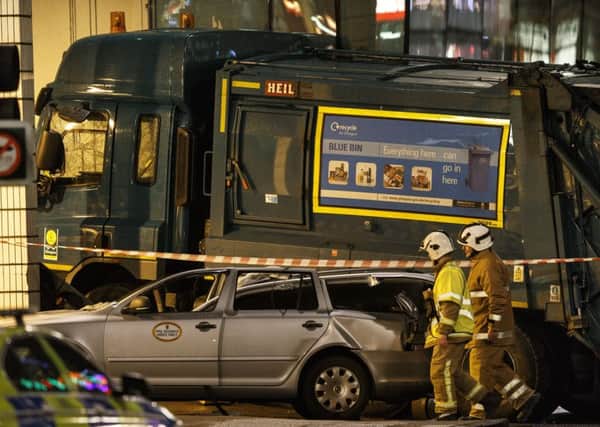 The crashed bin lorry in George Square Picture: Robert Perry