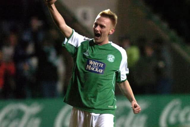 Derek Riordan, in action for Hibs, is to play in a bounce game for Brechin City. Picture: David Moir/TSPL