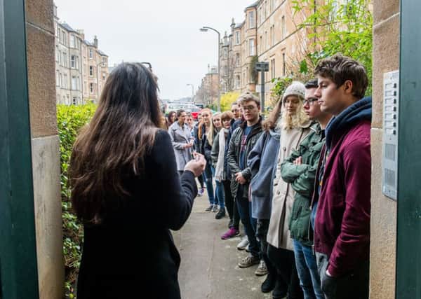 Students view a flat on Thirlestane Road; maps showing the exponential growth of the student population in the Capital. Picture: Ian Georgeson