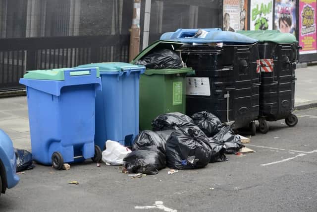 Overflowing bins on Lady Lawson Street. Picture: Ian Georgeson