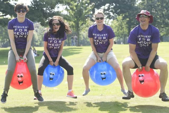 : ERI consultants, from left, Katy Letham, Lindsay Reid, Emma-Beth Wilson and Dave Caesar enjoy more sedate exercise at the Medic One fundraiser. Picture: Greg Macvean
