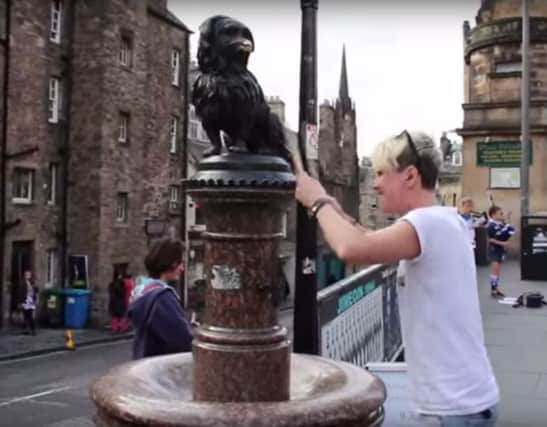 Cat Myers drums with Greyfriars Bobby. Picture: Comp