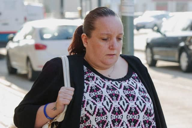 Linsey Cotton at Paisley Sheriff Court, where she pled guilty to threatening a mother and daughter who are believed to have died after forming a suicide pact. Picture: Mike Gibbons