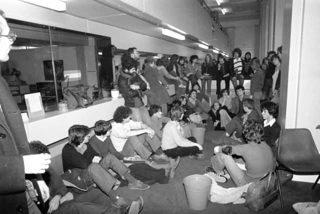 Edinburgh University students stage a sit-in to protest against rent increases in December 1979.