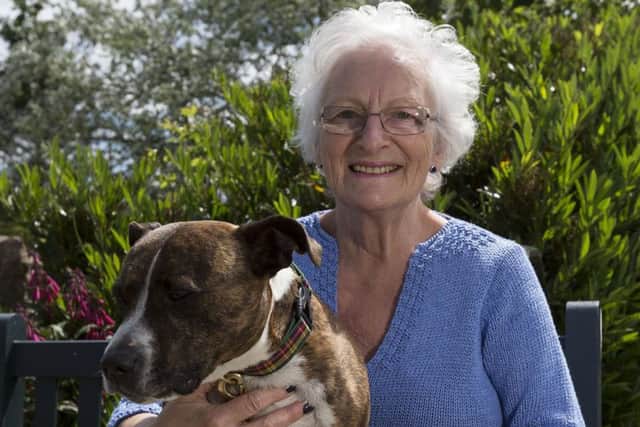 Duchess of Hamilton with her dog.
Picture: Alan Rennie