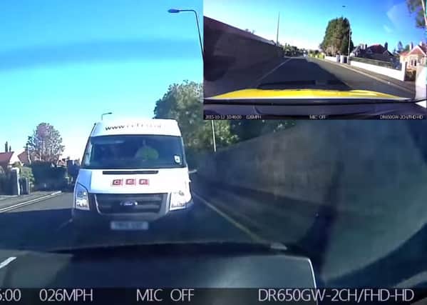 The van driver repeatedly pulled up close to the car's rear bumper.