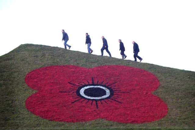 The 'pyramids' on the M8 have had large poppies painted on them. Picture: Contributed