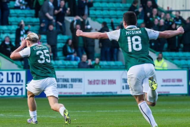 Jason Cummings celebrates his goal in Sunday's win over Rangers. Picture: Ian Georgeson