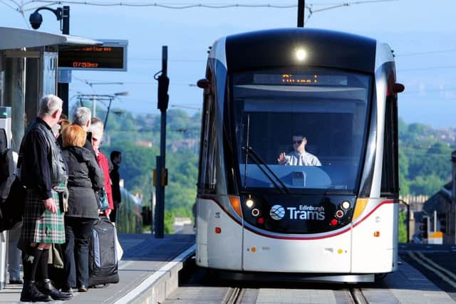A tram pulls into the platform at St Andrew Square  one stop before the end of the line in York Place. Picture: Ian Rutherford