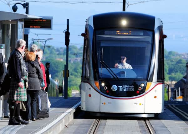 A tram pulls into the platform at St Andrew Square  one stop before the end of the line in York Place. Picture: Ian Rutherford