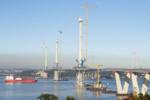 The Queensferry Crossing. Two workers climbed down a tower in high winds after a lift broke down. Picture: Ian Rutherford
