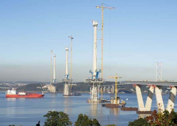 The Queensferry Crossing. Two workers climbed down a tower in high winds after a lift broke down. Picture: Ian Rutherford