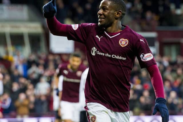 Arnaud Djoum netted for Hearts in the first half. Picture: Picture: SNS