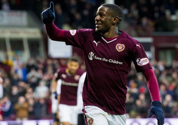 Arnaud Djoum netted for Hearts in the first half. Picture: Picture: SNS