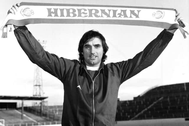 George Best is unveiled after signing for Hibs in November 1979. Picture: TSPL