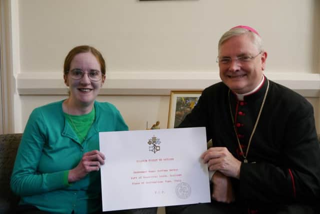 Corinne Barber and Archbishop Leo Cushley. Picture: submitted