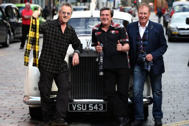Bay City Rollers (left to right)  Stuart Wood, Les McKeown and Alan Longmuir announce their return in September. Picture: JP