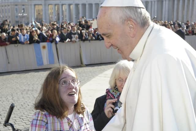Corinne Barber and the Pope.  Picture: L'Osservatore Romano