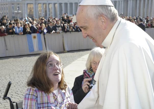 Corinne Barber and the Pope. Picture: L'Osservatore Romano