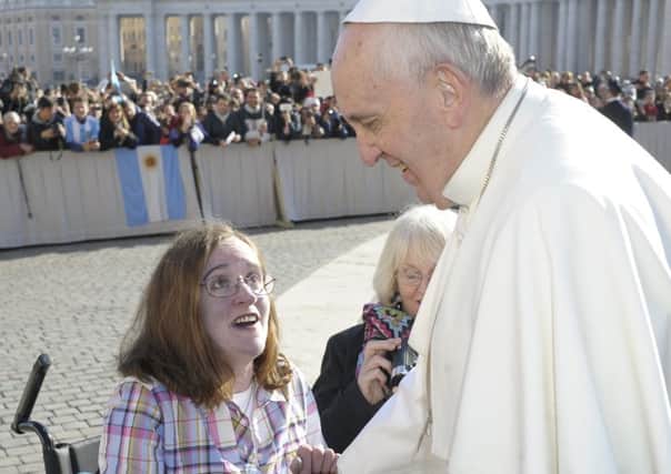 Corinne Barber and the Pope.  Picture: L'Osservatore Romano