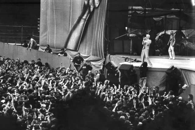David Bowie on stage at Murrayfield Stadium.