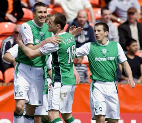 Colin Nish and Anthony Stokes celebrate a goal for Hibs. Nish believes the goals would flow again for Stokes were he to rejoin the club